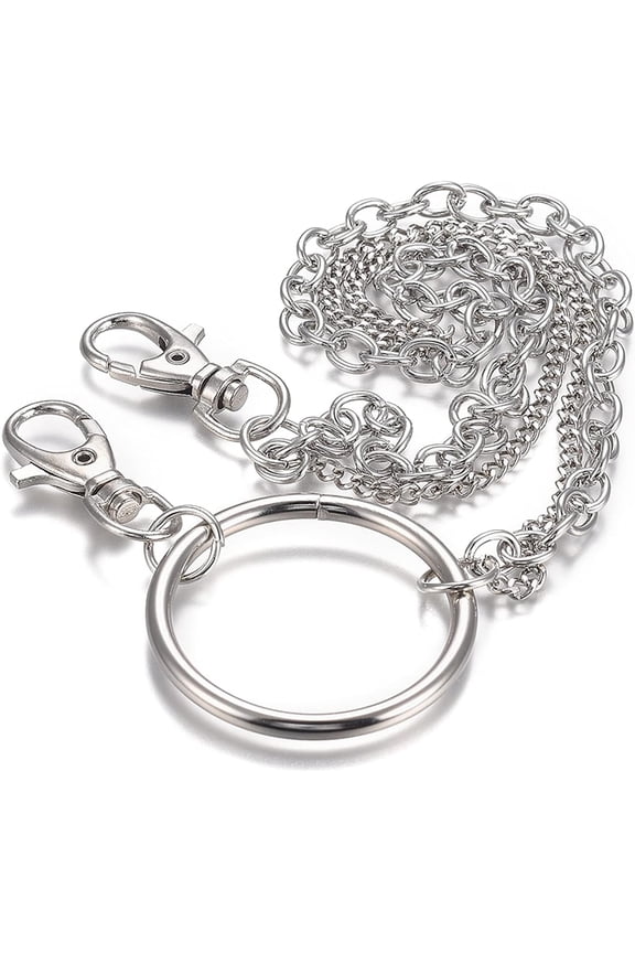 1Pc Alloy Pocket Chain Jeans Chains with Swivel Clasps and Key Rings for Pants Belt Loop Purse Handbag Strap Keys Wallet Platinum 19.09 inch(48.5cm)