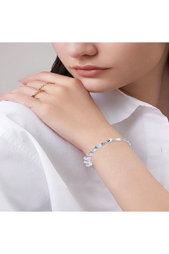 1Pc Alloy Resin Bangle for Women Heart Platinum 6-3/4 inch(17cm)