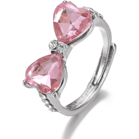 1Pc Alloy Rhinestone Adjustable Cuff Rings for Women Bowknot Inner Diameter: 16mm