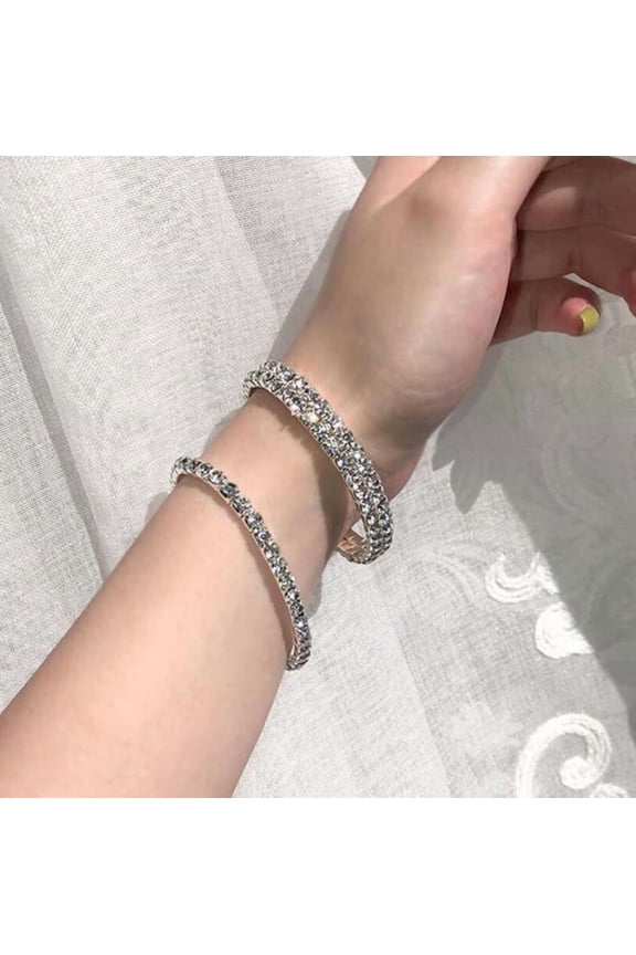 1Pc Alloy Rhinestone Bangles for Women Platinum Chain Bracelets Rhinestone Charm Bangles for Women Elegant Gifts DIY Personalized Jewelry Silver