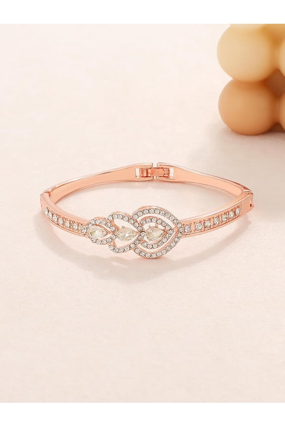 1Pc Alloy Rhinestone Hinged Bangles For Women Rose Gold Flower show in Picture Rose Gold