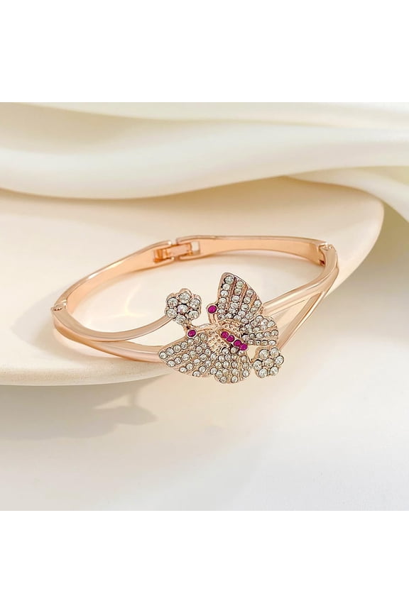 1Pc Alloy Rhinestone Hinged Bangles for Women Butterfly Rose Gold Inner Diameter: 2-1/4x2 inch(5.8x5.1cm)