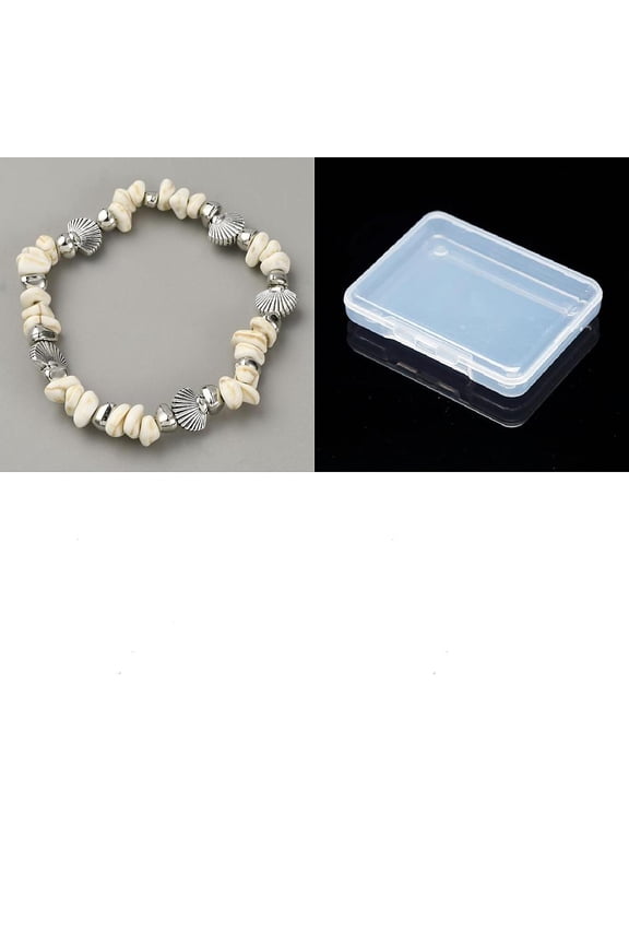 1Pc Alloy & Shell Beaded Stretch Anklets for Women Shell Shape Silver Inner Diameter: 2-5/8 inch(68mm)