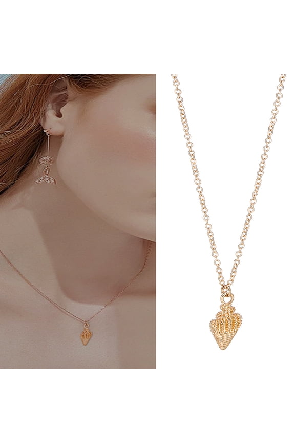 1Pc Alloy Shell Shaped Pendant Necklaces for Women Light Gold 18.62 inch(47.3cm) for DIY