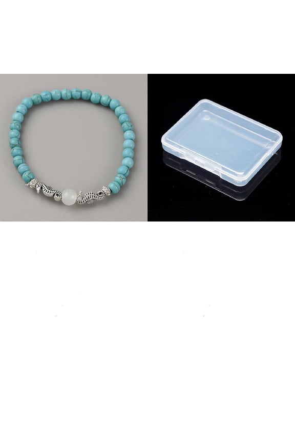 1Pc Alloy Turquoise Round Beaded Stretch Anklets for Women Silver Sea Horse Inner Diameter: 2-1/2 inch(62mm) for making