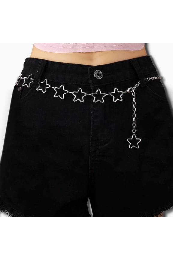 1Pc Alloy Waist Chains 524mm Silvery Star Link Belly Body Chain Belts Hip Hop Fashion Accessories for Women Men Everyday Wearing