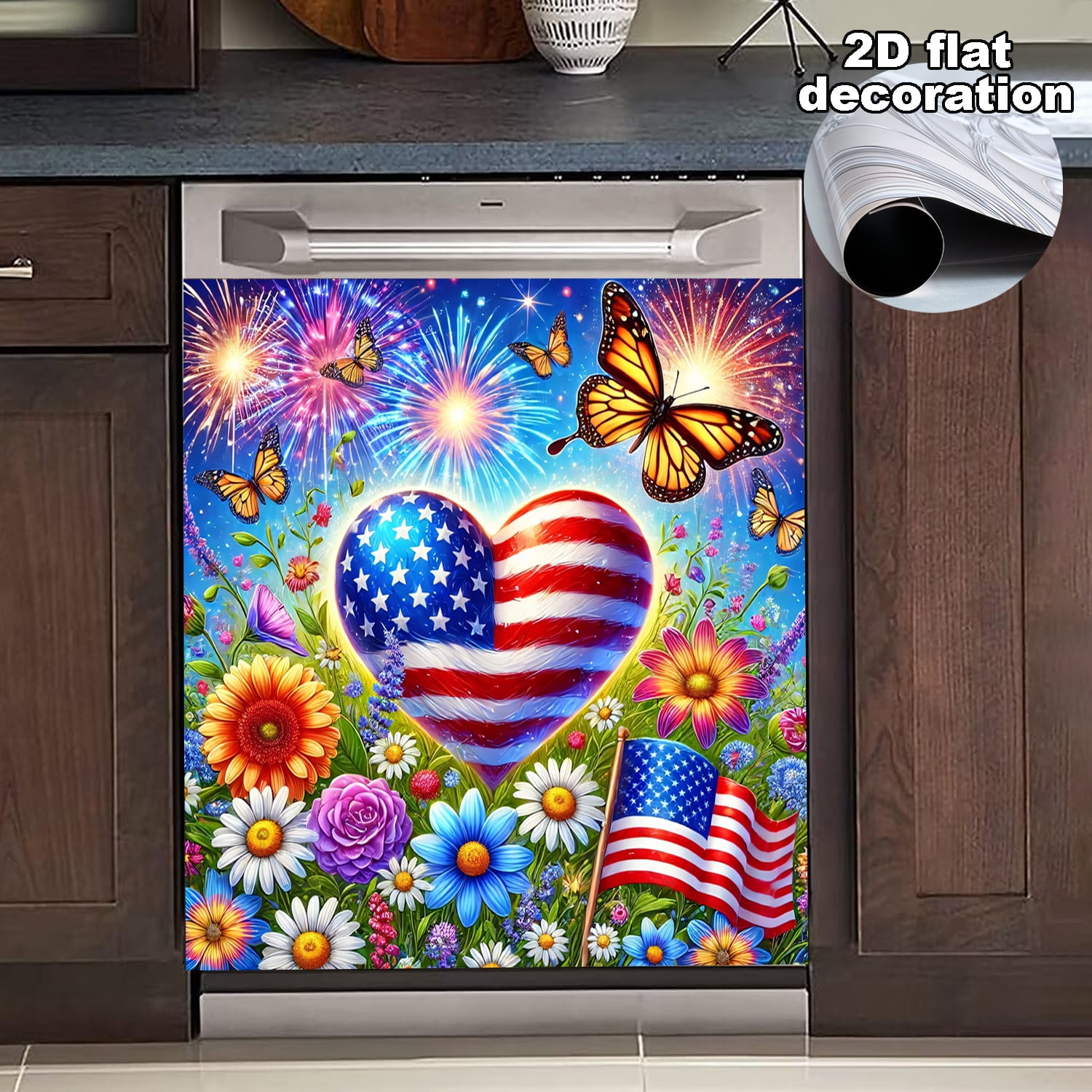 1Pc  American Flag Patriotic Dishwasher Magnet Cover,Dish Washer Door Panel Cover Fridge Appliance Magnet Decal Sheet Kitchen Decor 23x26 inch