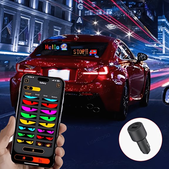 1Pc App Controlled Demon Eye LED Matrix Display, USB 5V No Battery Custom Text Animation Panel, Universal Personalized Car Interior Mod Decor Lights