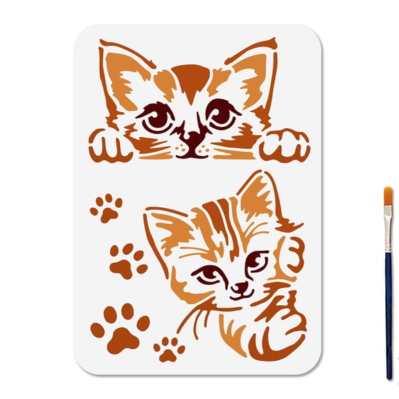 1Pc Art Paint Brushes with 1Pc PET Hollow Out Drawing Painting Stencils Cat Shape 297x210mm