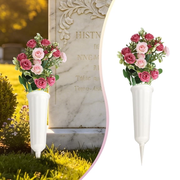 1Pc Artificial Cemetery Flower With Bucket Cemetery Artificial Flowers For Cemetery,Plastic (D)