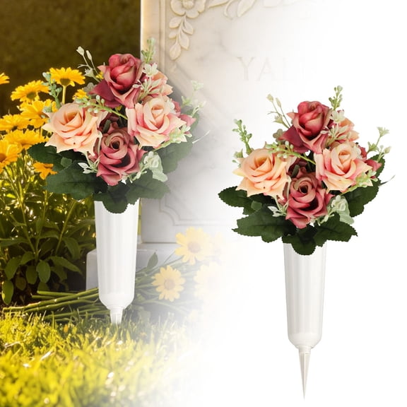 1Pc Artificial Cemetery Flower With Bucket Cemetery Artificial Flowers Plastic For Cemetery Memorial (I)