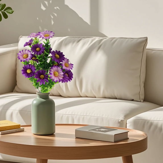1Pc Artificial Daisies Flowers Silk,Cemetery Flower,Plastic Memorial Bouquet for Hanging Window Box Home Table Centerpieces Decor,Artificial Flowers Fake Daisies for Wedding Party,Purple,14.17"