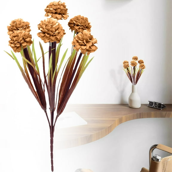 1Pc Artificial Fall Mums Flowers Silk Small Chrysanthemum Ball Outdoor Flower Uv Resistant Autumn Home Kitchen Outside Porch Garden Pots Decoration 13"