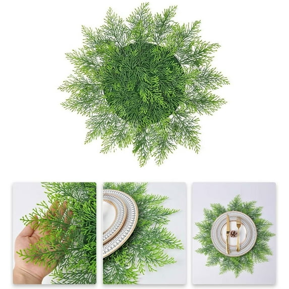 1Pc Artificial Faux Cedar Placemats,Faux Cedar Greenery Placemats,Round Cedar Christmas Placemats,Cedar Mat Washable Green Winter Greenery Round Faux Cedar Placemat Christmas Tabletop Decoration