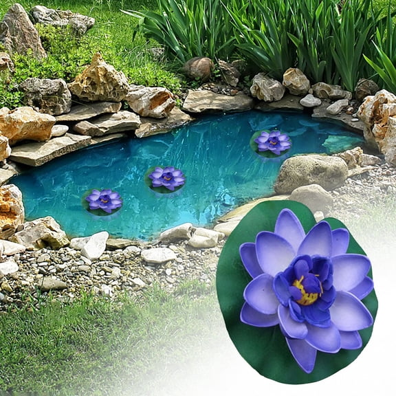1Pc Artificial Floating Foam Lotus Flower with Water Lily Pad,Lifelike Pond Pool Lotus Ornament,Realistic Ornament for Home Garden Pond Aquarium Decor,Artificial Plant Pond Flower Water Floating,Blue
