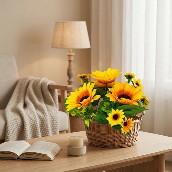 1Pc Artificial Flowers Sunflower Bundles Faux Flowers For Home Decor Kitchen Dining Table Summer Autumn Floral Arrangement Gift Ideas Artificial PlantsYellow