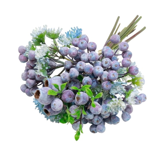 1Pc Artificial Fruit Floral Arrangement Faux Flowers and Greenery for Home Decor Tabletop Centerpiece Shelf Desk Living Room Vase Display,Blue