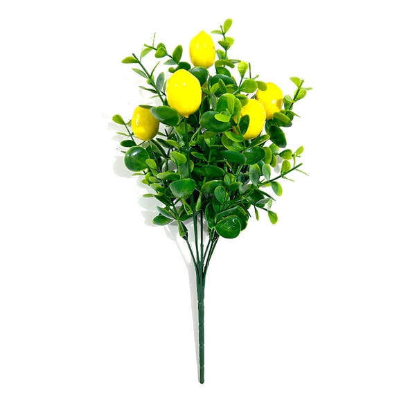 1Pc Artificial Lemon Branches,11.81" Fake Lemon Branches,5 forked Faux lemon branches for Dining room,DIY Holiday,Kitchen Decorations, Wedding Flower Arrangements and Anywhere You Want to Decorate