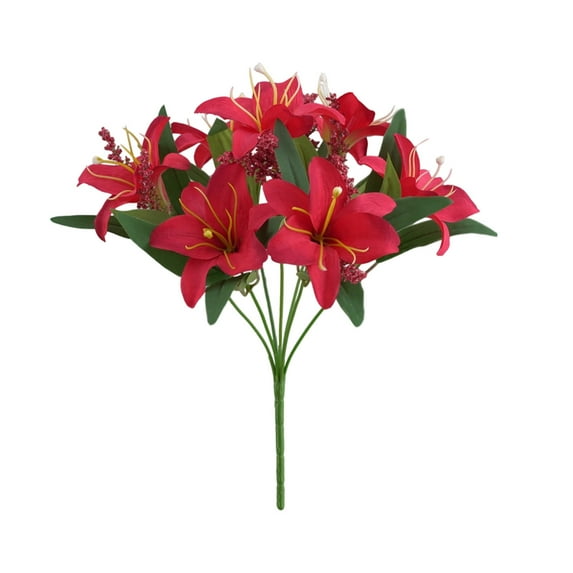 1Pc Artificial Lilies Bouquet, Faux Fake Lilies Plants for Table Centerpieces, Wedding Bouquet Floral Arrangements (Red)