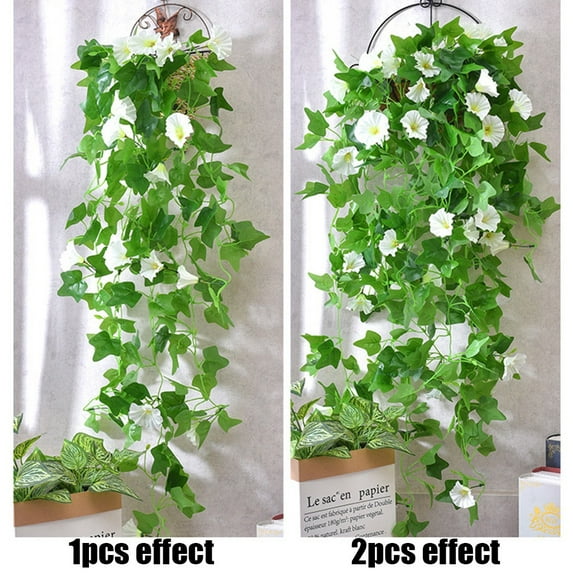 1Pc Artificial Morning Glory Flower Vines, 3.28ft Hanging Plants Silk Garland Fake Green Plant Home Garden Wall Fence Indoor Outdoor Wedding Birthday Decor