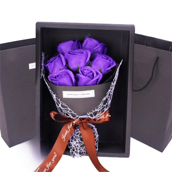 1Pc Artificial Rose Bear Bouquet Purple Rose Bear Bouquet Plastic For Living Room Dining Table Purple