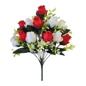 1Pc Artificial Rose Bouquet, 12 Heads 15.35" Silk Faux Roses Bunch with Fillers for Wedding Centerpieces Vase Home Decor, Red & White