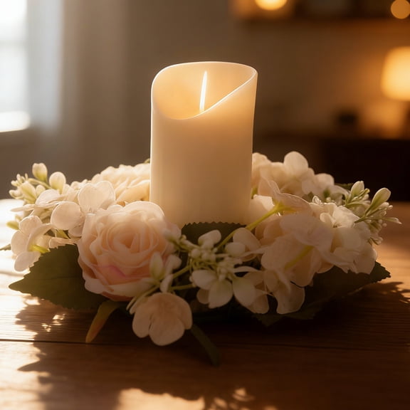 1Pc Artificial Rose Candle Rings Wreaths,Summer Floral Candle Ring,Pillar Candle Holder Rings,Flower Candle Rings Wreath for Wedding Party Birthday Spring Home Table Centerpieces Valentine's Day