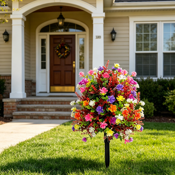 1Pc Artificial Violet Garden Stake, Realistic Faux Flower Pick, Weather Resistant & Fade Proof Floral Ornament, for Outdoor Yard Walkway Porch Patio Indoor Living Room Window Home Decoration