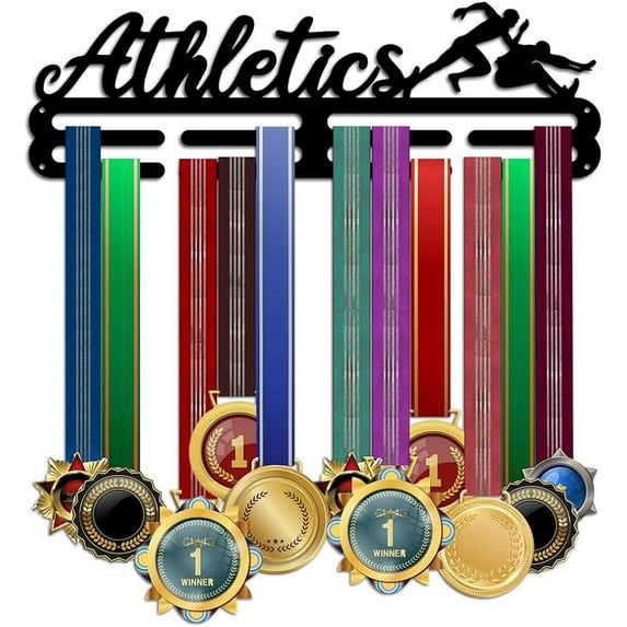 1Pc Athletics Medal Hanger Display Human Medal Holder Rack Wall Mount Hanger Race Trophy Shelf Tiered Award Rack Award Ribbon Hanger with Gift Box for Over 50 Medals Easy to Install