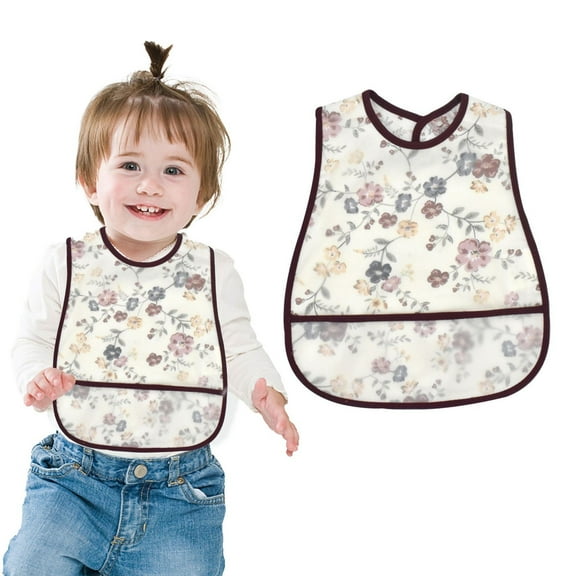 1Pc Baby Bibs for Eating Toddler Feeding Bibs with Crumb Catcher Pocket Fruit Adjustable Sleeveless Teething Plastic Food Bib Set Waterproof Infant Keepsake Gift for Baby Shower, 6-30 Months(Cof