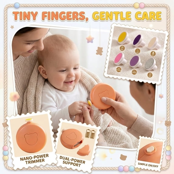 1Pc Baby Electric Nail File Set With 6 Replacement Heads, Battery-Operated (No Battery Included), Safe Grooming Tool