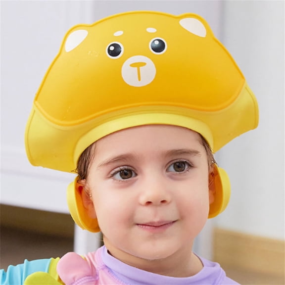 1Pc Baby Shower Cap Shield for Kids Soft Silicone Adjustable 1-10 Years Old Cartoon Bear Shower Cap for Kids Toddler Shower Cap Shield Makes the Kids Bath More Fun