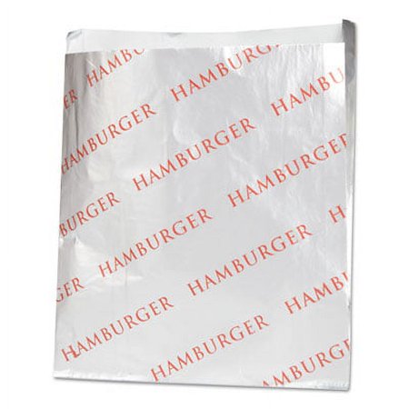 1Pc Bagcraft Foil Single-Serve Bags, 6" x 6.5", Silver, Hamburger Design, 1,000/Carton (300527)G7