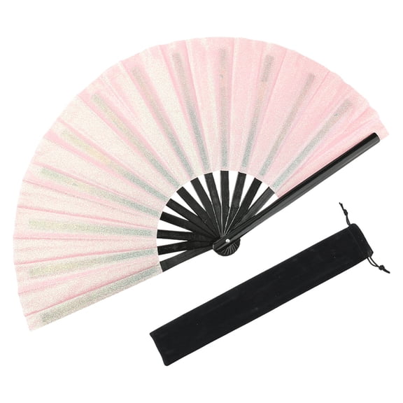 1Pc Bamboo with Oxford Fabric Glitter Powder Folding Fans with 1Pc Velvet Packaging Pouches Misty Rose 650x345x31mm