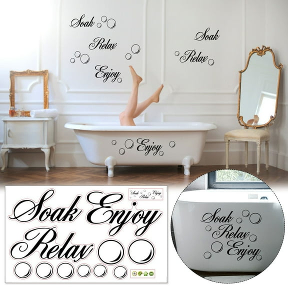 1Pc Bathroom Wall Decals,Peel And Stick Soak Relax Enjoy Stickers,Wall Art Decal Quotes Stickers,Beautiful Art Words Decor for Home Bedroom Living Room,Wall Stickers for Murals Room Decor16.14"X9.44"