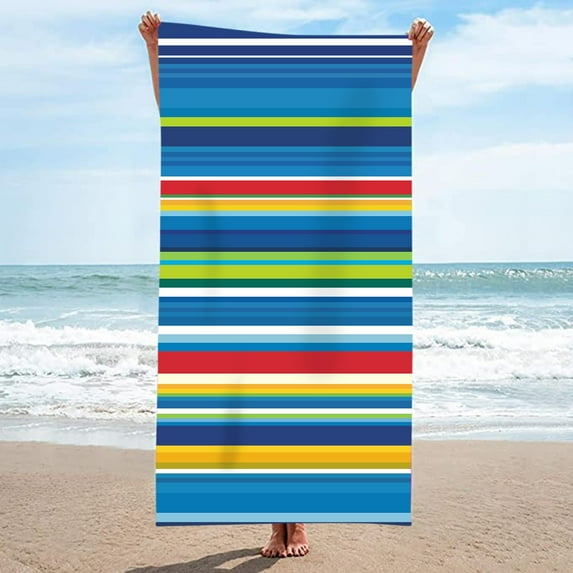 1Pc Beach Towel Microfiber Beach Towel Ultra Light Stripe Rainbow Pattern Bath Towel Sand Proof Beach Blanket Travel Multipurpose Towel 75 X 150 Cm Bath Towel