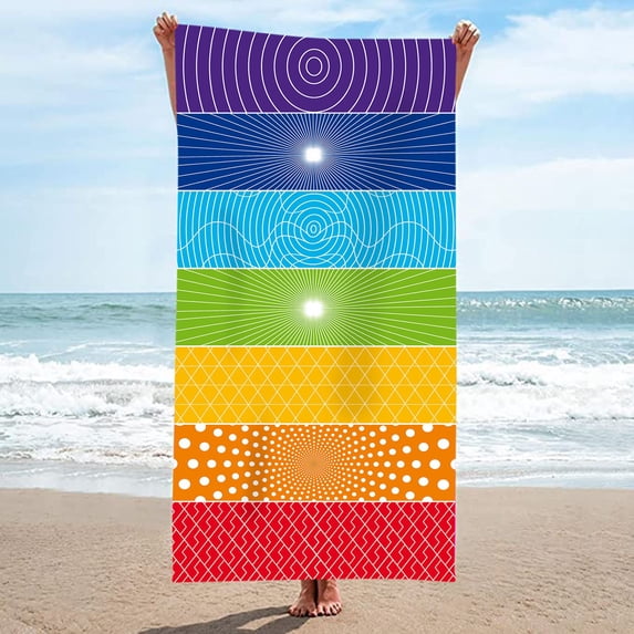 1Pc Beach Towel Microfiber Beach Towel Ultra Light Stripe Rainbow Pattern Bath Towel Sand Proof Beach Blanket Travel Multipurpose Towel 75 X 150 Cm Bath Towel