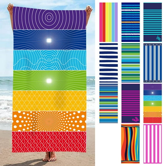 1Pc Beach Towel Microfiber Beach Towel Ultra Light Stripe Rainbow Pattern Bath Towel Sand Proof Beach Blanket Travel Multipurpose Towel 75 X 150 Cm Bath Towel