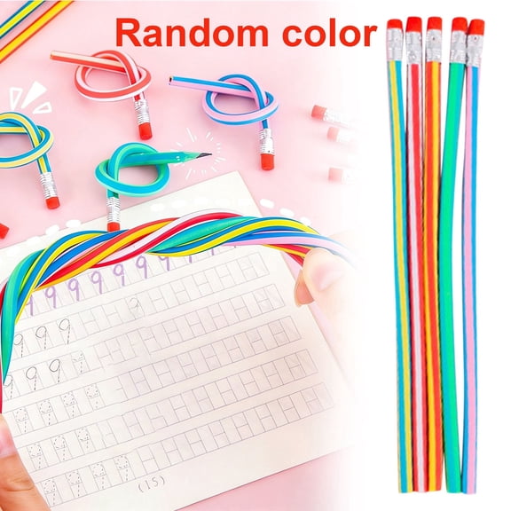 1Pc Bendy Pencils, Colorful Bendable Striped Rubber Pencil with Erasers, Funny Flexible Soft Pencils for Classroom Prizes, Party Favors, and Goodie Bag Stuffers, 11.6", Random Color