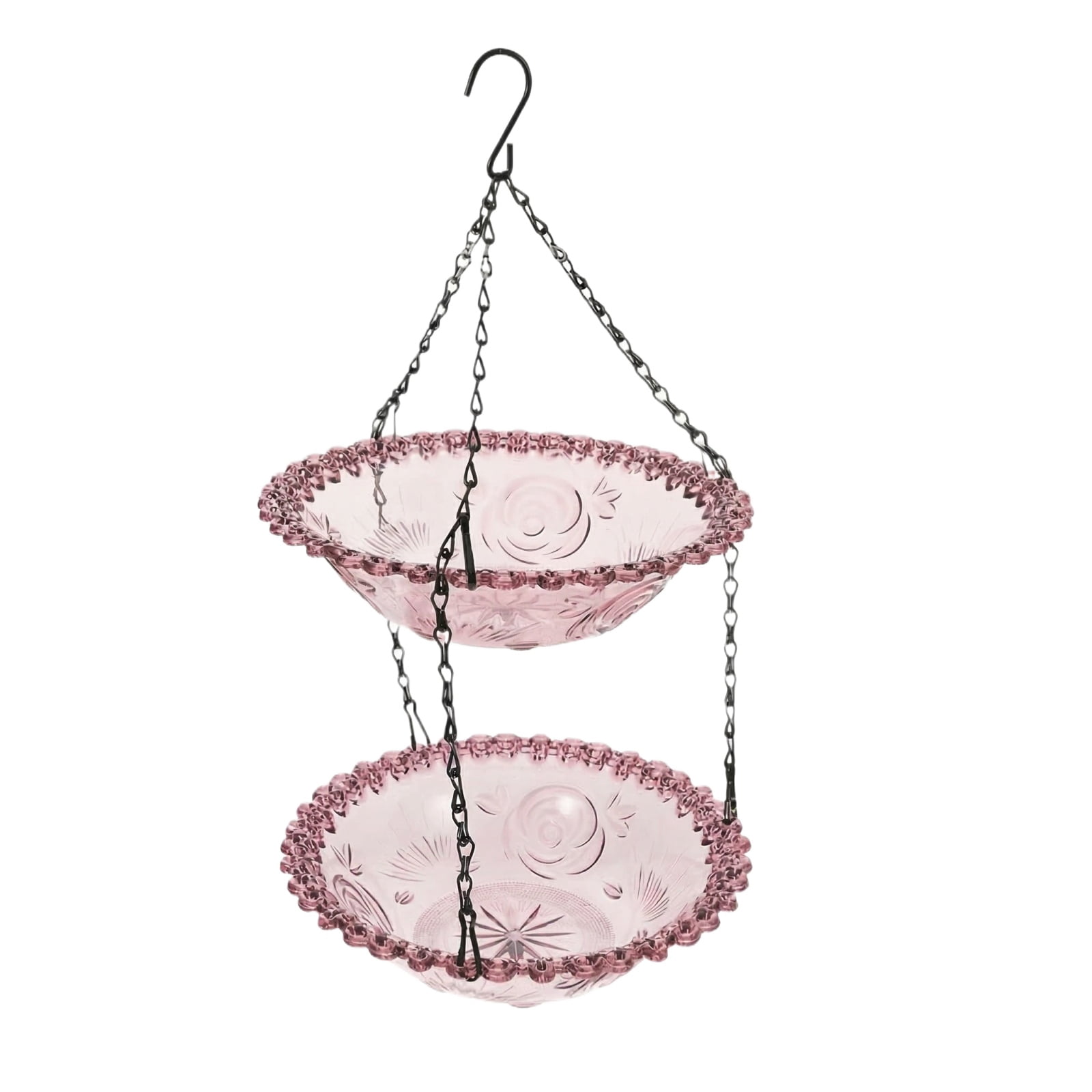 1Pc Bird Feeder, Hanging Outdoor Garden Bird Feeder With Double Tray & Chain, Purple, Wall-Mounted Or Tree-Hung Bird Feeding Station For Attracting Wild Birds, Easy To Clean And