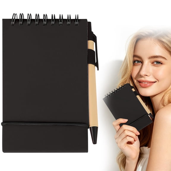 1Pc Black 50-Sheet Flip Pocket Notepad, Tearable Writing Pad for Workplace Work Log, Holiday Party Plan & Student Review Draft Writing