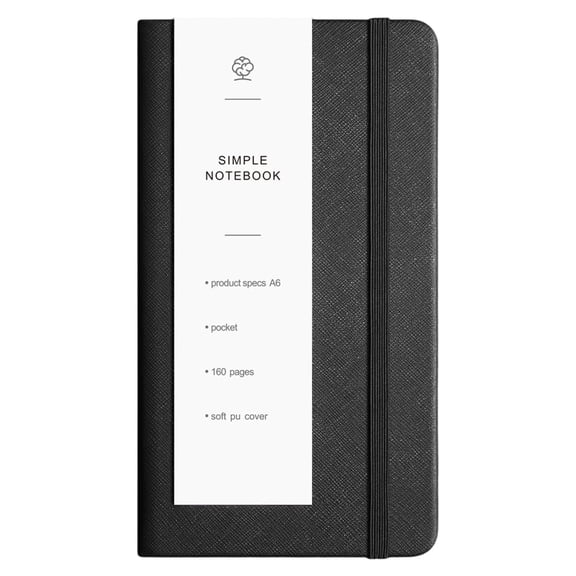 1Pc Black Classic Pocket Journal, Heavy Duty Faux Leather Small Lined Notebook with Elastic Closure, Portable Memo Pad for Backpack