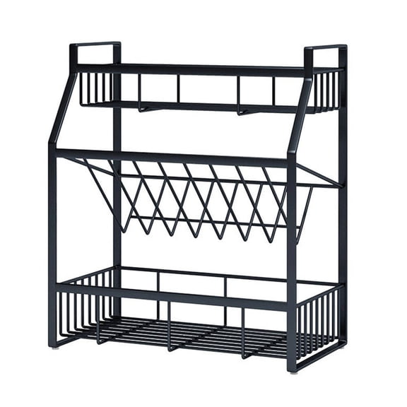Milisten 1Pc Black Wrought Iron Kitchen Storage Shelf Three Layer Seasoning Rack
