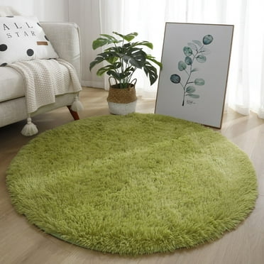 1Pc Blended Plush Rug Solid Round Anti-Slip Carpet Bathroom Floor Mat Soft And Warm Skin-Friendly Shaggy Rug Household Supplies Dark Green 60Cm
