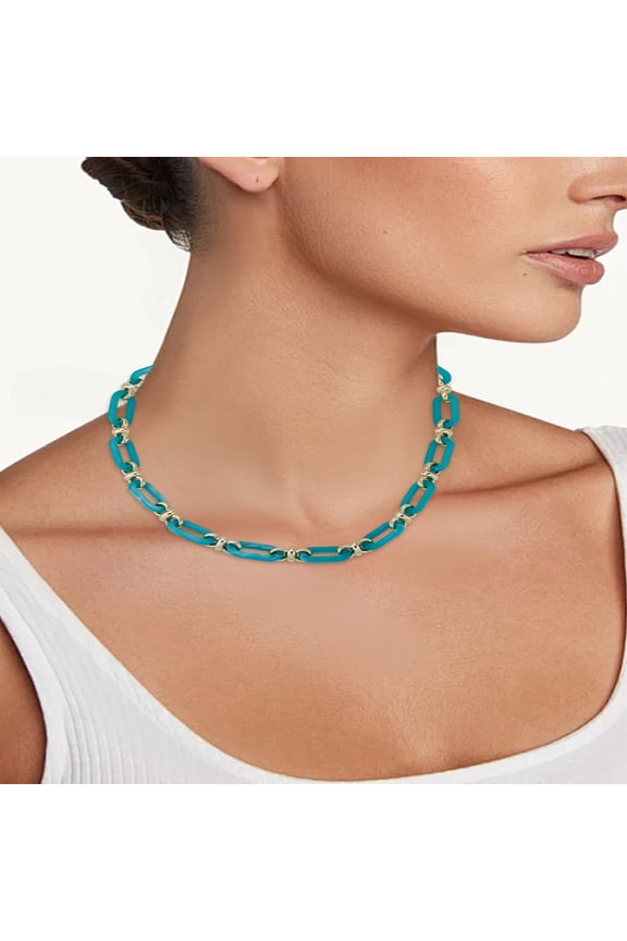 1Pc Block Chain Necklace Oval Link Chain Necklace for Women Elegant Gift 17.32 inch(44cm) Blue