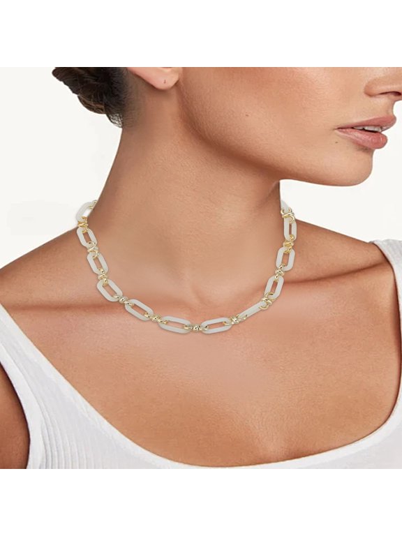 1Pc Block Chain Necklace Oval Link Chain Necklace for Women Elegant Gift 17.32 inch(44cm) White