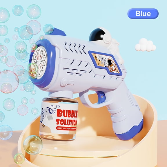 1Pc Blue Kids’ Electric Space-Themed Bubble Blower (12-Hole Design & Built-In Lights) – Leak-Proof Toy for Kids, Batteries & Bubble Solution Not Included