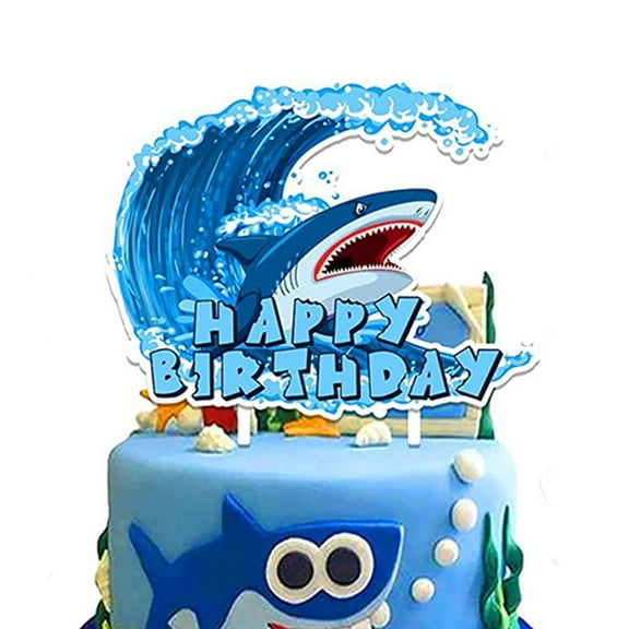 1Pc Blue Shark Cake Topper, Ocean RST1Animal Theme Party. Shark Cake Topper Decoration for Boys or Girls Baby Shower Sea Theme Birthday Engagement Graduation Parties Supplies