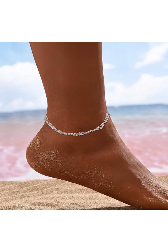1Pc Bohemia Style Stainless Steel Satellite Chains Anklets Double Layer Anklets Platinum 8-3/8 inch(214mm) for making