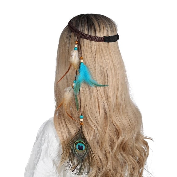 1Pc Boho Feathers Headband Hair Extensions Headpiece Festival Headdress Headbands Feather Hair Accessories Deep Sky Blue 380mm for Handmade